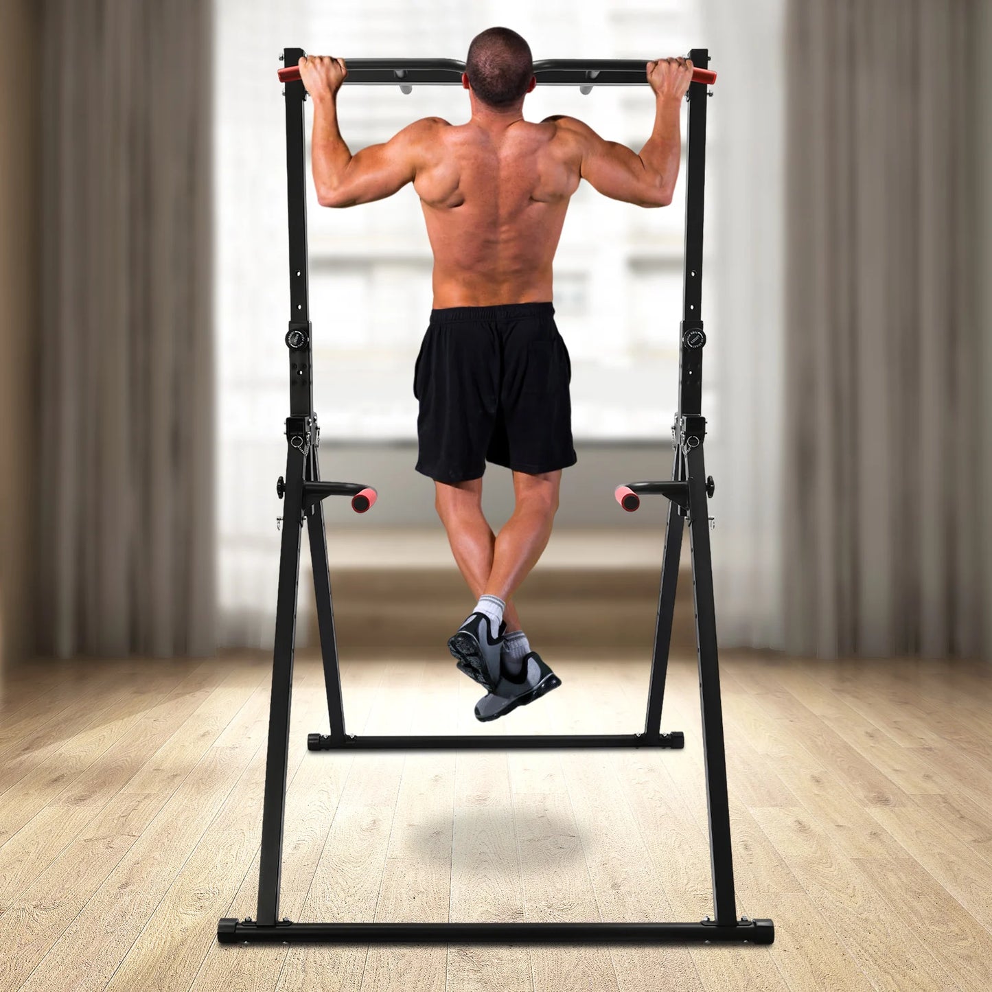 Estación de dominadas y fondos ajustable EnduroFlex: barra triangular multiángulo para entrenamiento de fuerza, calistenia y gimnasio en casa.
