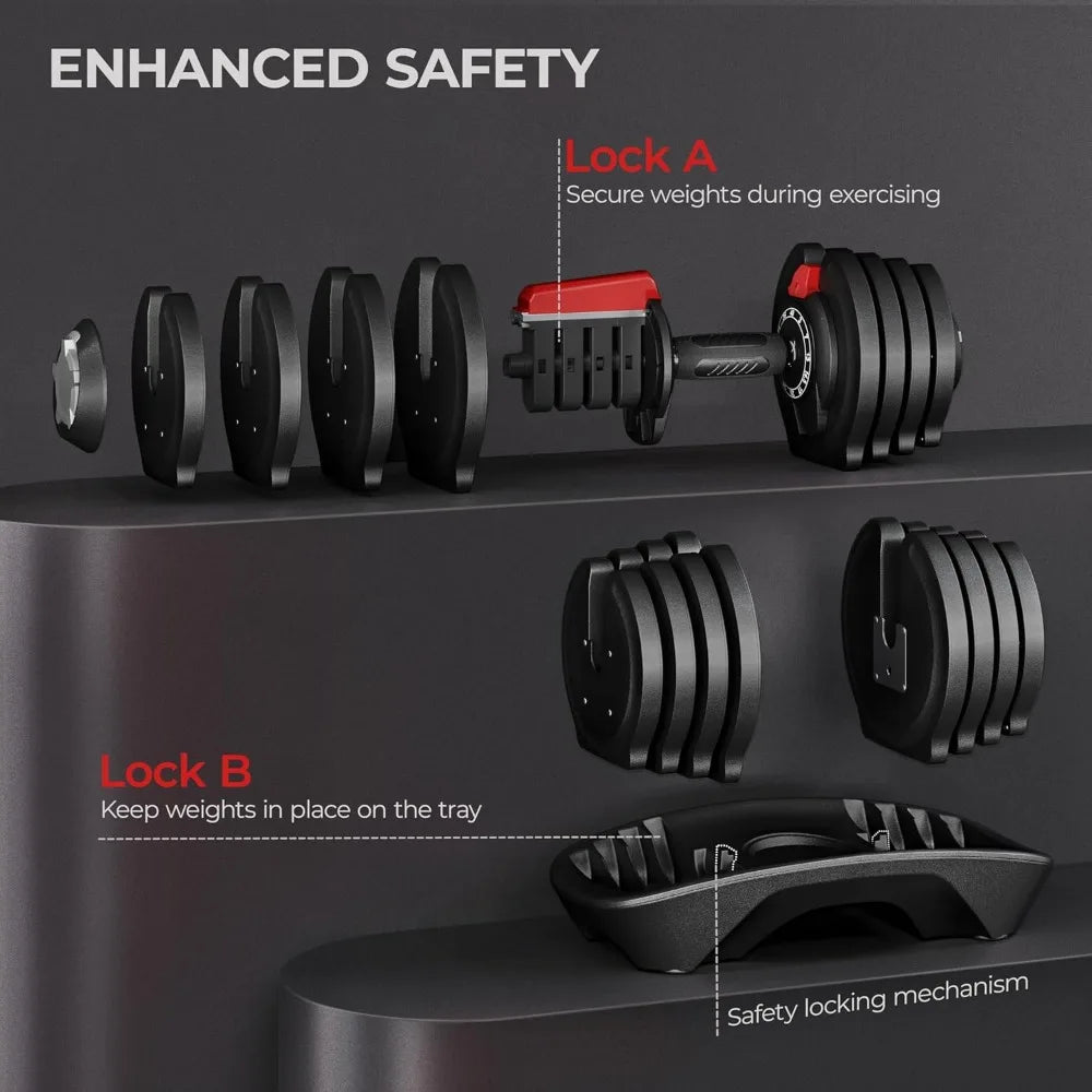 Juego de mancuernas ajustables EnduroFlex: de 1,3 kg a 18 kg cada una (36 kg en total) | Selector de peso rápido