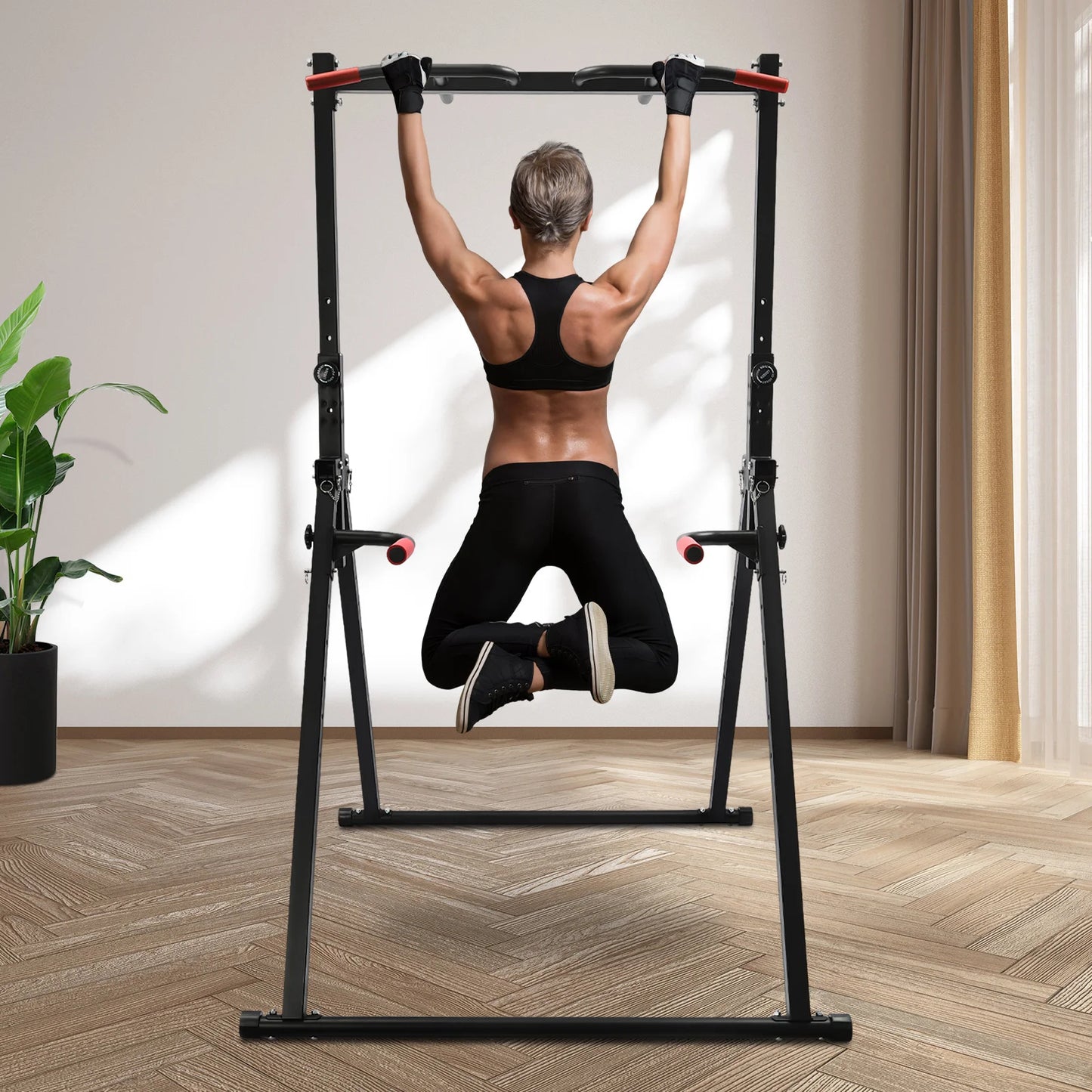 Estación de dominadas y fondos ajustable EnduroFlex: barra triangular multiángulo para entrenamiento de fuerza, calistenia y gimnasio en casa.