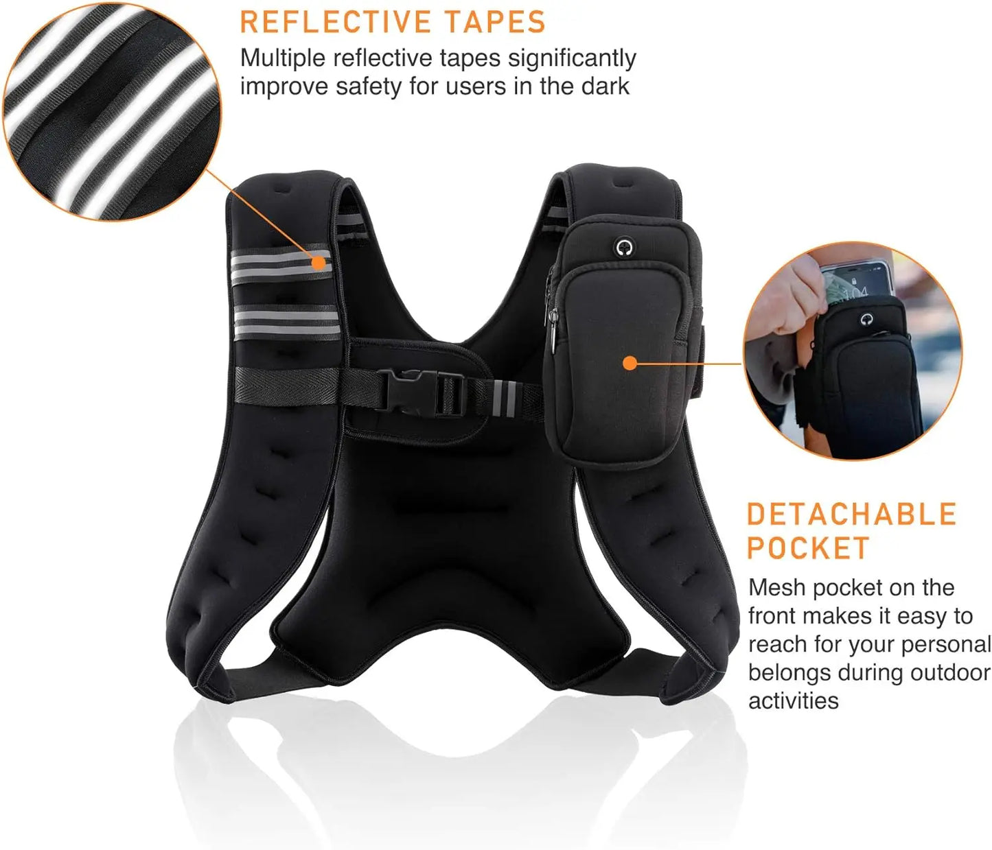 Chaleco lastrado EnduroFlex: carga ajustable (de 2,7 kg a 13,6 kg) con correa reflectante para entrenamiento cardiovascular, de fuerza y con el propio peso.