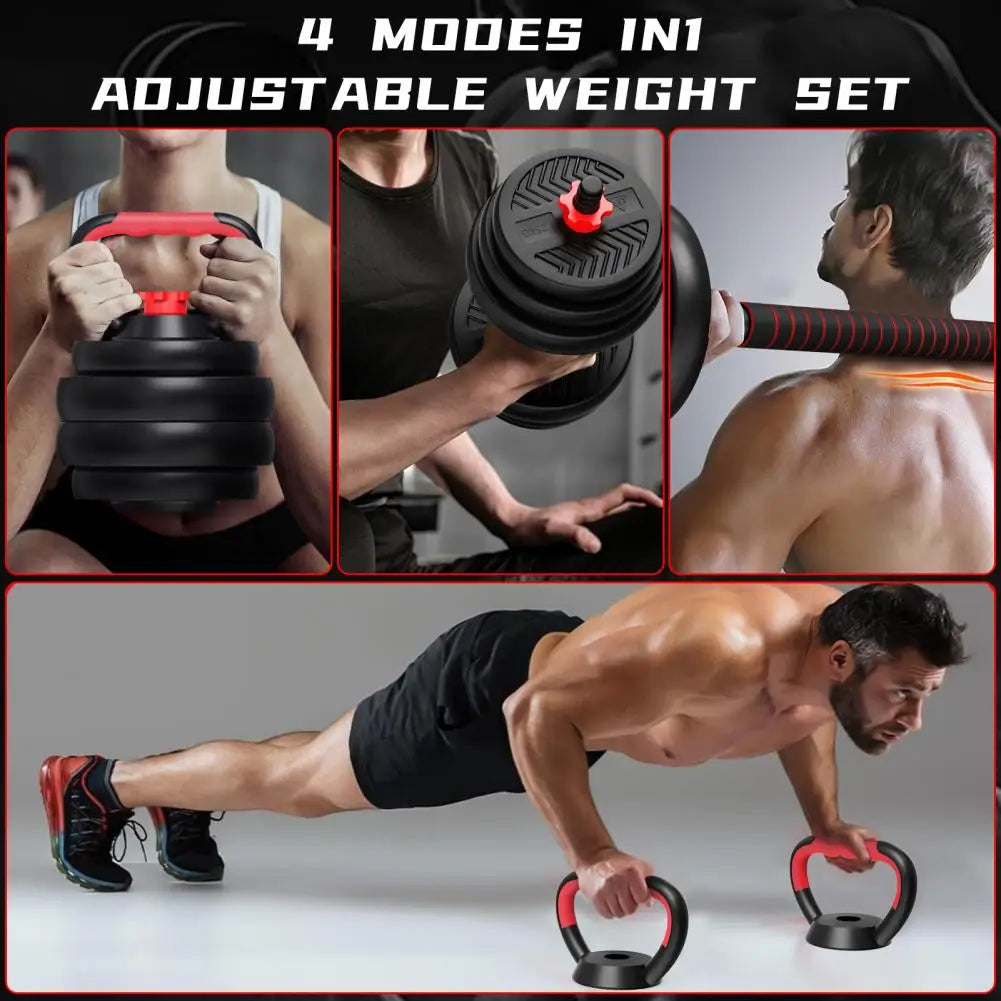 Juego de pesas ajustables EnduroFlex 4 en 1: mancuernas, barra, pesa rusa y kit para flexiones (40 kg en total)