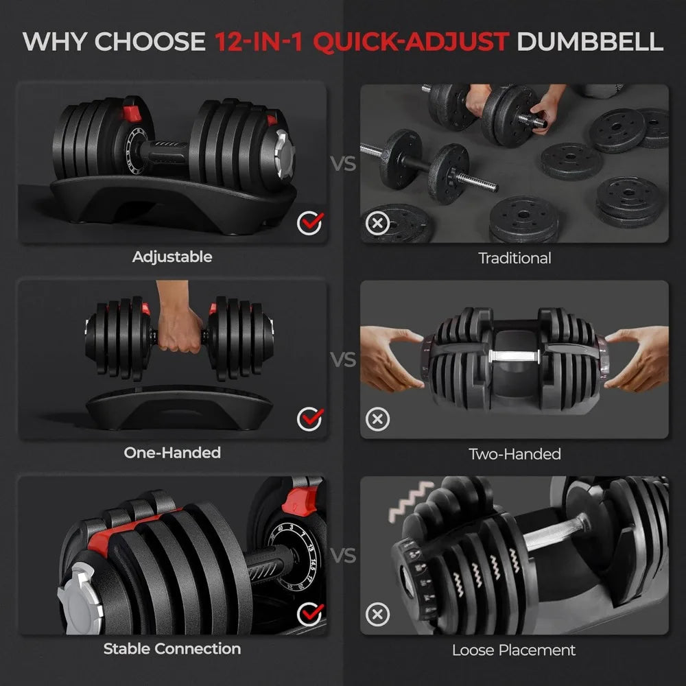 Juego de mancuernas ajustables EnduroFlex: de 1,3 kg a 18 kg cada una (36 kg en total) | Selector de peso rápido