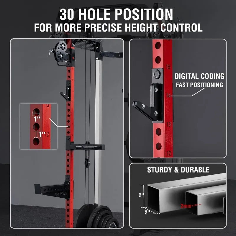 EnduroFlex Power Cage – Suporte de agachamento de 2000 lb com sistema de polia dupla e barra cruzada para treinamento de corpo inteiro