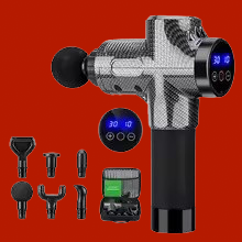 Pistola de masaje EnduroFlex Deep Relief: herramienta de recuperación muscular de 30 velocidades (fibra de carbono gris)