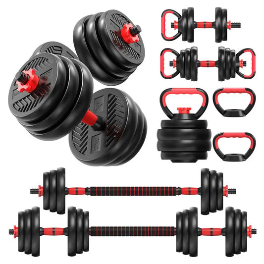 Juego de pesas ajustables EnduroFlex 4 en 1: mancuernas, barra, pesa rusa y kit para flexiones (40 kg en total)