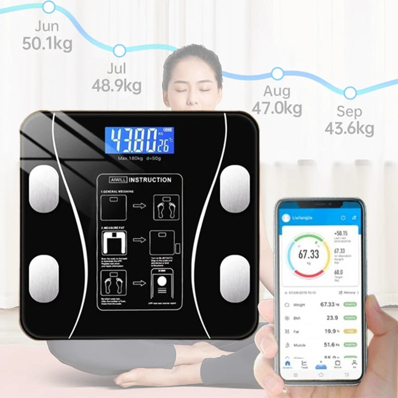 Báscula inteligente de grasa corporal EnduroFlex: elegante pantalla digital