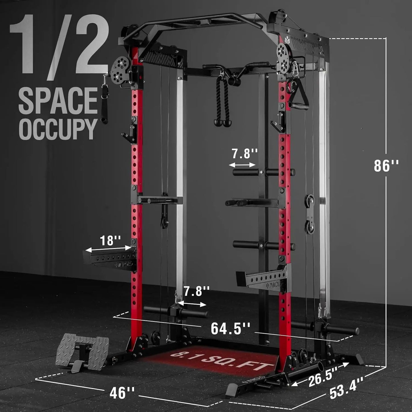 EnduroFlex Power Cage – Suporte de agachamento de 2000 lb com sistema de polia dupla e barra cruzada para treinamento de corpo inteiro